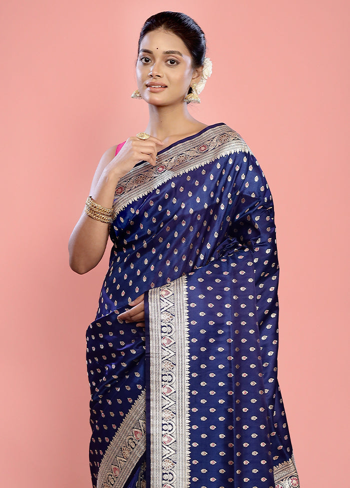 Blue Banarasi Pure Silk Saree With Blouse Piece - Indian Silk House Agencies