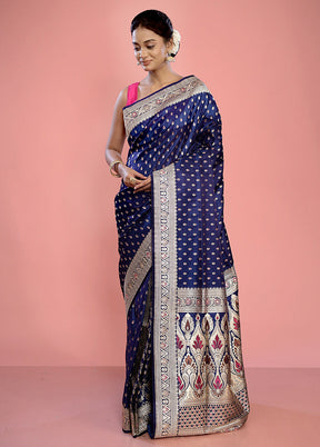 Blue Banarasi Pure Silk Saree With Blouse Piece - Indian Silk House Agencies