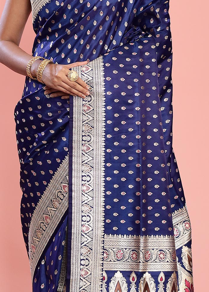 Blue Banarasi Pure Silk Saree With Blouse Piece - Indian Silk House Agencies