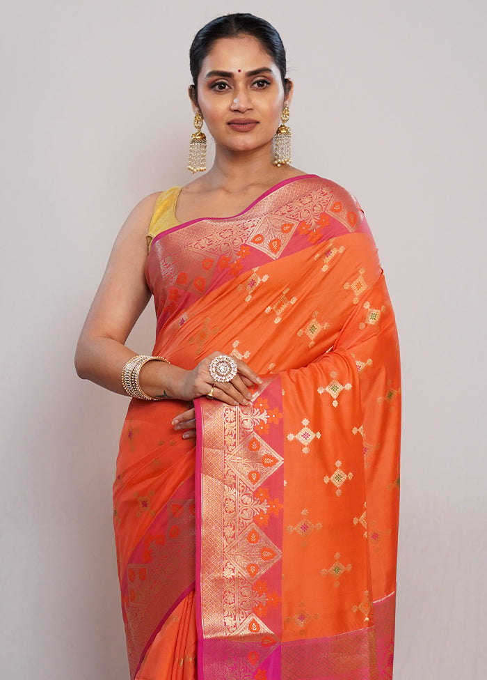 Orange Dupion Silk Saree With Blouse Piece - Indian Silk House Agencies