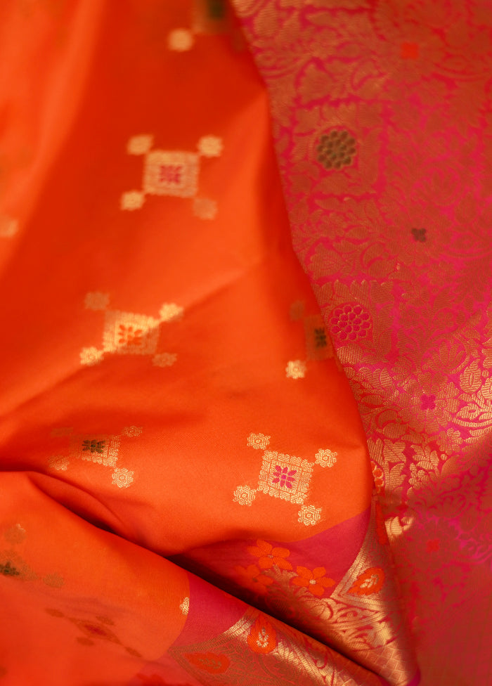 Orange Dupion Silk Saree With Blouse Piece - Indian Silk House Agencies