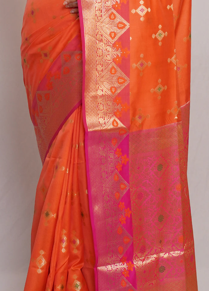 Orange Dupion Silk Saree With Blouse Piece - Indian Silk House Agencies