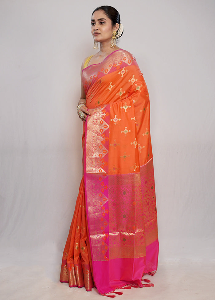 Orange Dupion Silk Saree With Blouse Piece - Indian Silk House Agencies