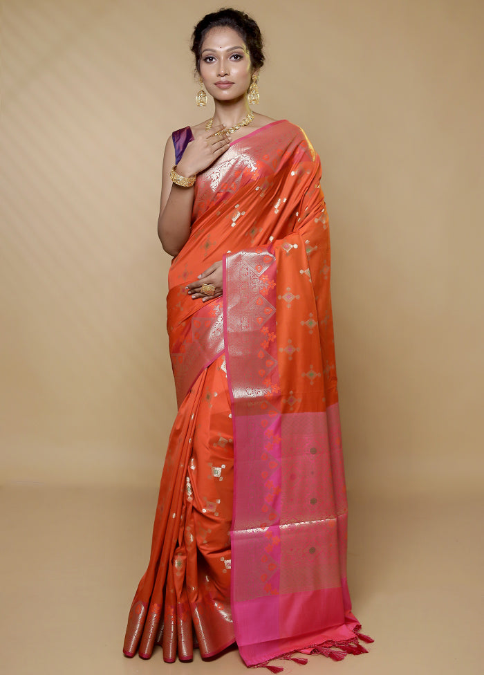 Orange Dupion Silk Saree With Blouse Piece