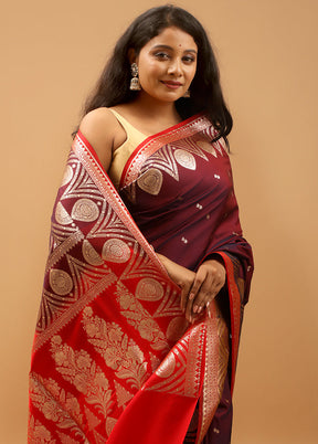 Maroon Banarasi Silk Saree With Blouse Piece