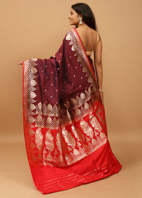 Maroon Banarasi Silk Saree With Blouse Piece