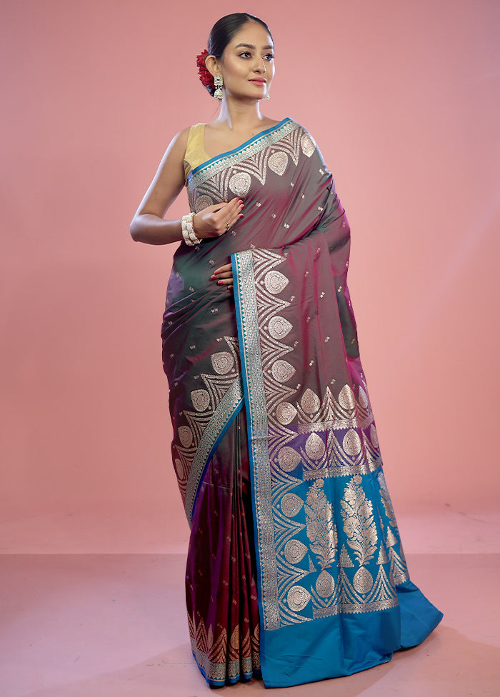 Purple Banarasi Silk Saree With Blouse Piece - Indian Silk House Agencies