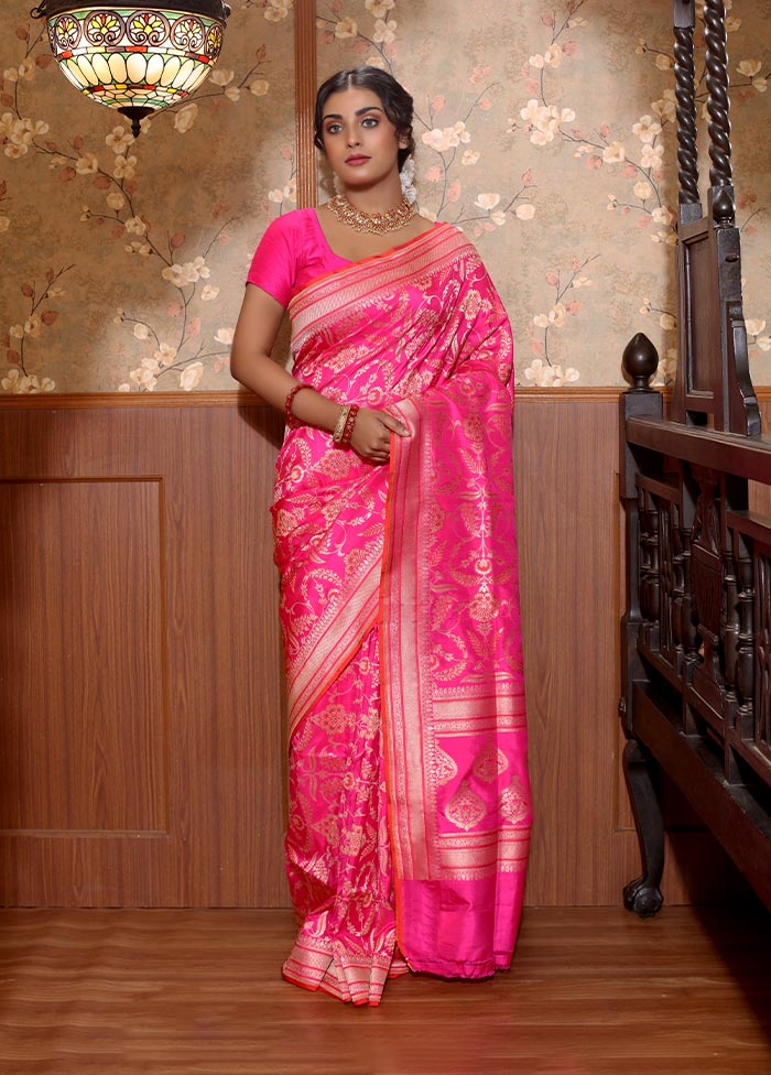 Pink Pure Katan Silk Saree With Blouse Piece - Indian Silk House Agencies