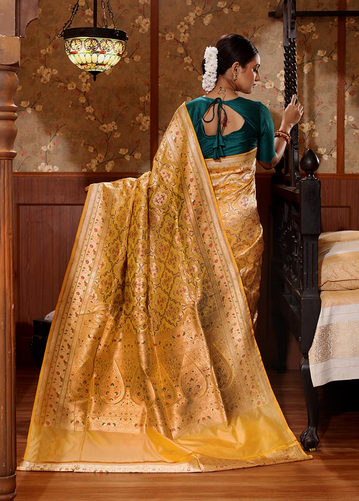 Yellow Pure Katan Silk Saree With Blouse Piece - Indian Silk House Agencies