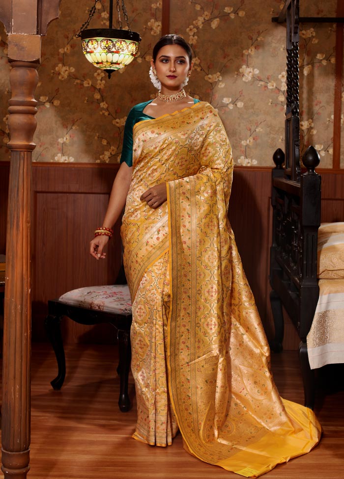 Yellow Pure Katan Silk Saree With Blouse Piece - Indian Silk House Agencies