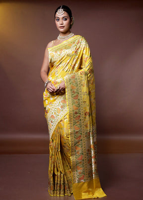 Yellow Handloom Katan Pure Silk Saree With Blouse Piece