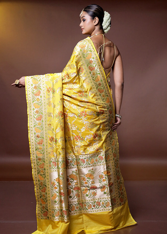 Yellow Handloom Katan Pure Silk Saree With Blouse Piece