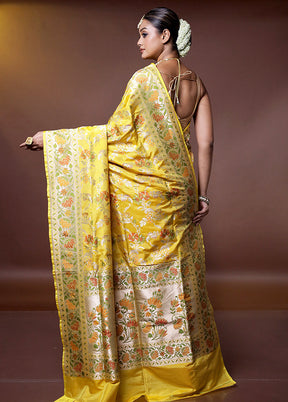 Yellow Handloom Katan Pure Silk Saree With Blouse Piece