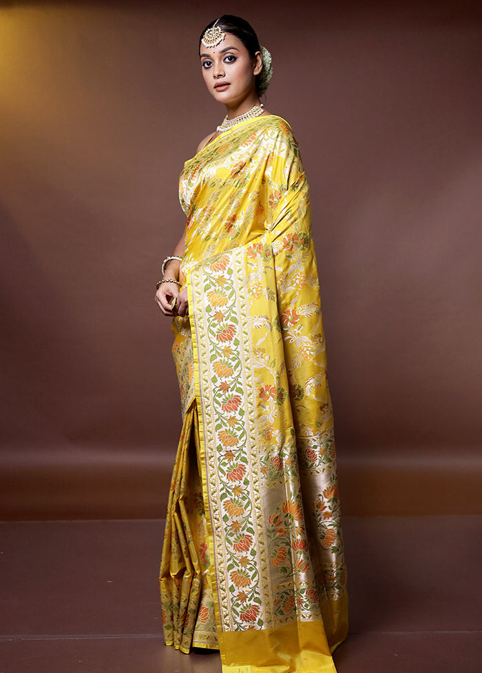 Yellow Handloom Katan Pure Silk Saree With Blouse Piece