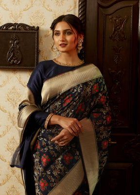 Navy Blue Uppada Pure Silk Saree With Blouse Piece - Indian Silk House Agencies