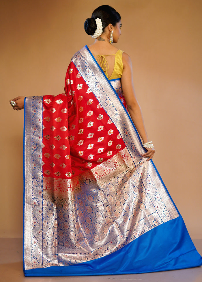 Red Banarasi Silk Saree With Blouse Piece - Indian Silk House Agencies