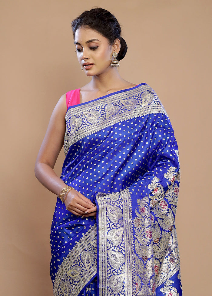 Blue Banarasi Pure Silk Saree With Blouse Piece - Indian Silk House Agencies