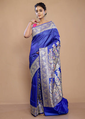 Blue Banarasi Pure Silk Saree With Blouse Piece - Indian Silk House Agencies