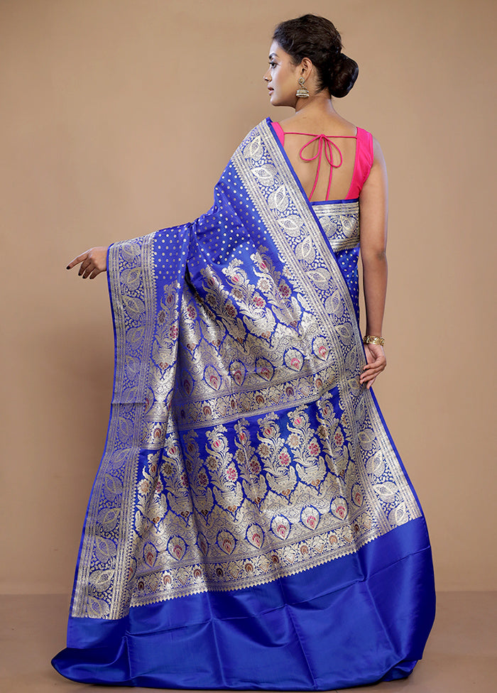 Blue Banarasi Pure Silk Saree With Blouse Piece - Indian Silk House Agencies