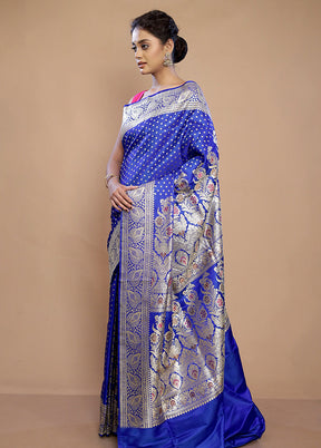 Blue Banarasi Pure Silk Saree With Blouse Piece - Indian Silk House Agencies