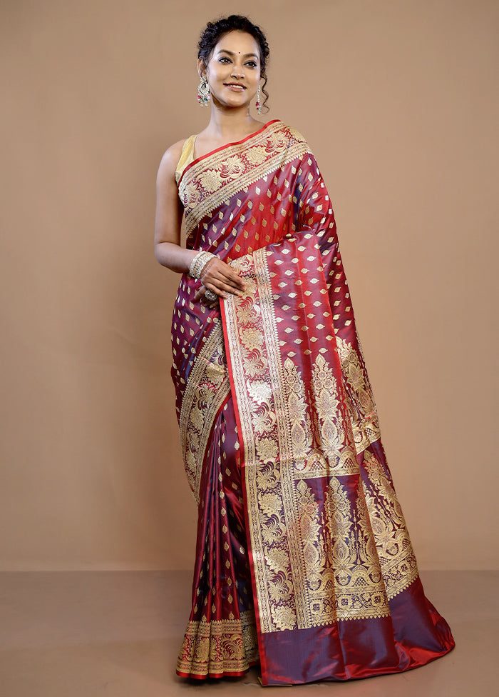 Maroon Banarasi Pure Silk Saree With Blouse Piece - Indian Silk House Agencies