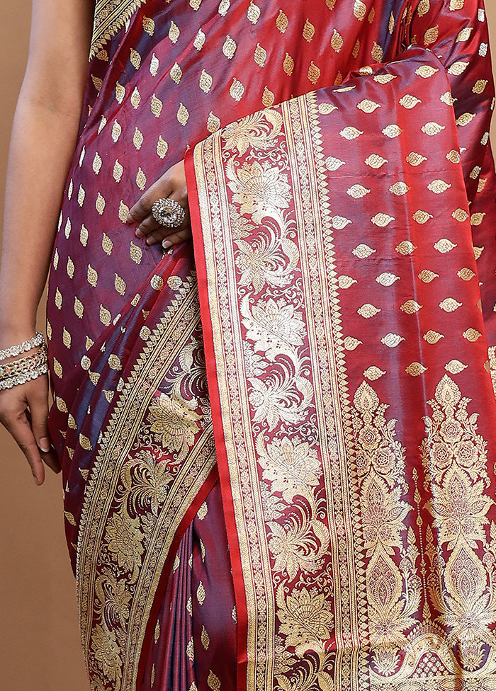 Maroon Banarasi Pure Silk Saree With Blouse Piece - Indian Silk House Agencies