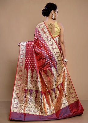 Maroon Banarasi Pure Silk Saree With Blouse Piece - Indian Silk House Agencies