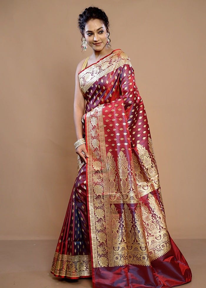 Maroon Banarasi Pure Silk Saree With Blouse Piece - Indian Silk House Agencies