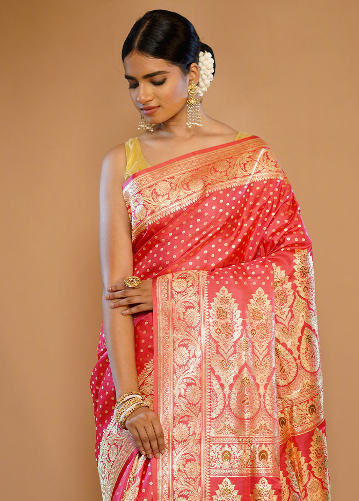 Pink Banarasi Pure Silk Saree With Blouse Piece - Indian Silk House Agencies