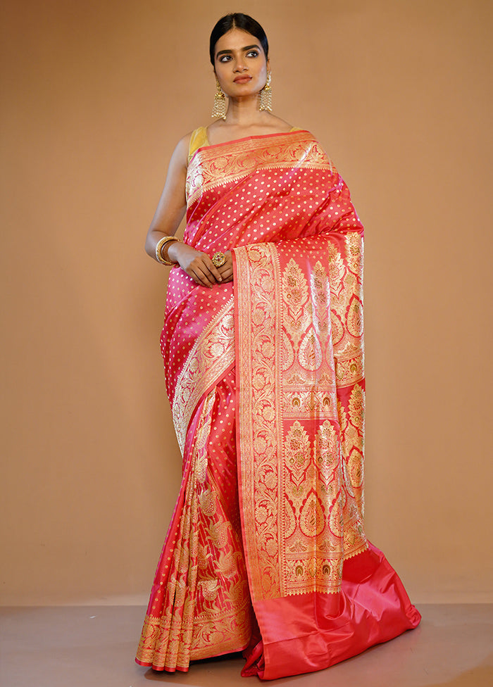 Pink Banarasi Pure Silk Saree With Blouse Piece - Indian Silk House Agencies