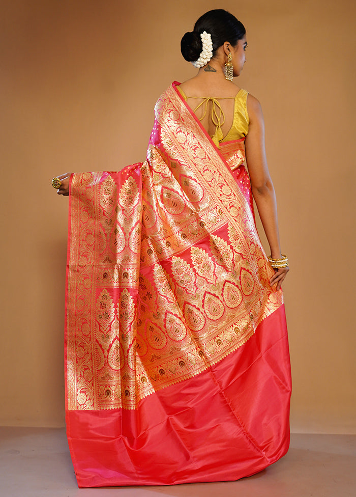 Pink Banarasi Pure Silk Saree With Blouse Piece - Indian Silk House Agencies