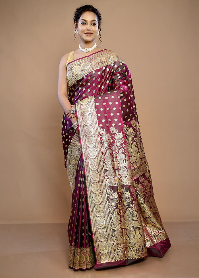 Purple Banarasi Pure Silk Saree With Blouse Piece - Indian Silk House Agencies