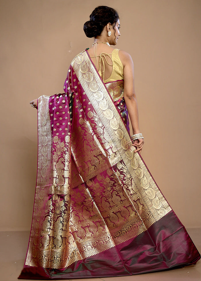 Purple Banarasi Pure Silk Saree With Blouse Piece - Indian Silk House Agencies