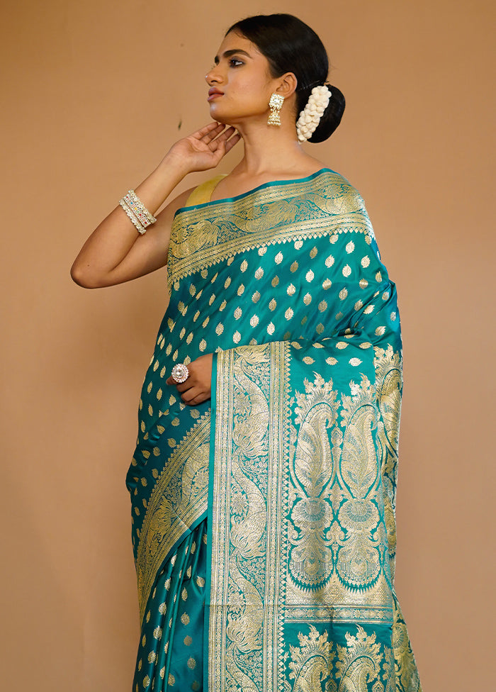 Blue Banarasi Pure Silk Saree With Blouse Piece - Indian Silk House Agencies