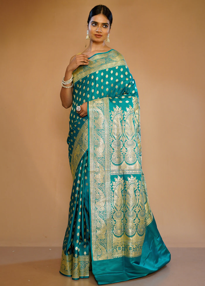 Blue Banarasi Pure Silk Saree With Blouse Piece - Indian Silk House Agencies