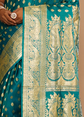 Blue Banarasi Pure Silk Saree With Blouse Piece - Indian Silk House Agencies