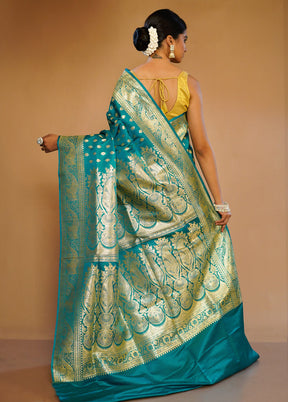 Blue Banarasi Pure Silk Saree With Blouse Piece - Indian Silk House Agencies