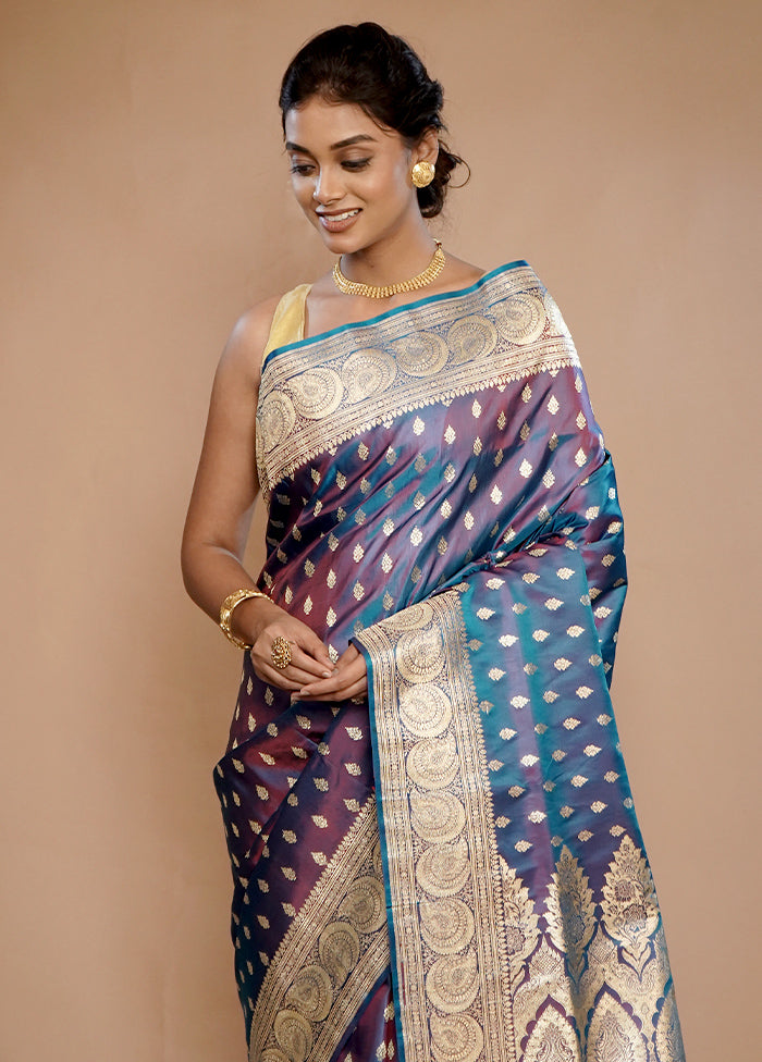 Blue Banarasi Pure Silk Saree With Blouse Piece - Indian Silk House Agencies