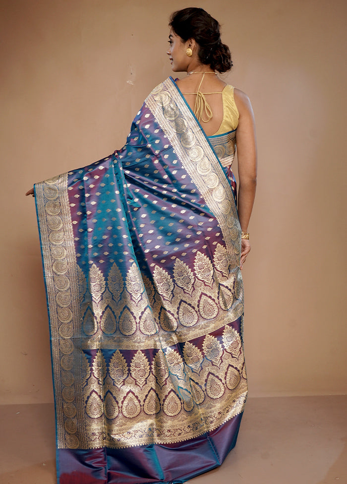 Blue Banarasi Pure Silk Saree With Blouse Piece - Indian Silk House Agencies