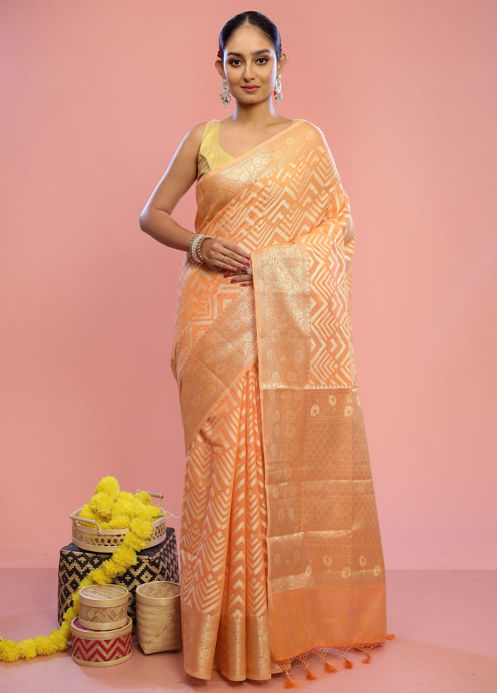 Orange Kora Silk Saree With Blouse Piece - Indian Silk House Agencies