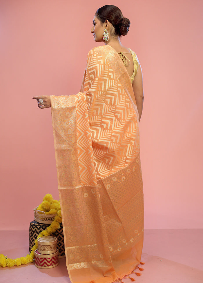 Orange Kora Silk Saree With Blouse Piece - Indian Silk House Agencies