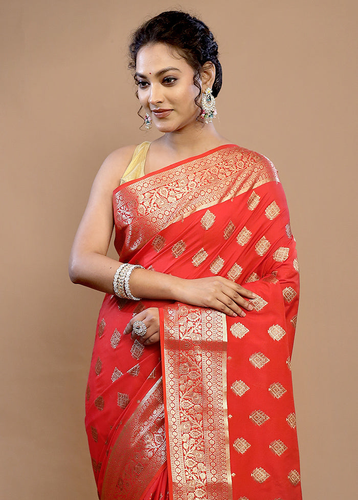 Red Dupion Silk Saree With Blouse Piece - Indian Silk House Agencies