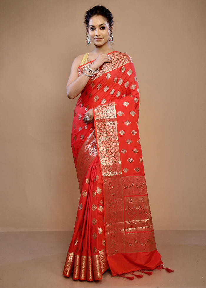 Red Dupion Silk Saree With Blouse Piece - Indian Silk House Agencies