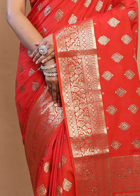 Red Dupion Silk Saree With Blouse Piece - Indian Silk House Agencies