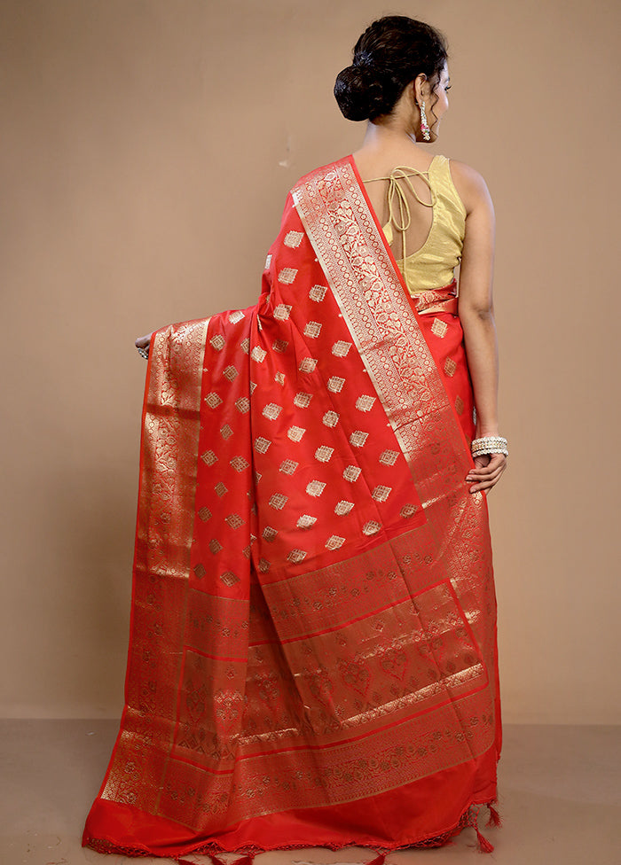 Red Dupion Silk Saree With Blouse Piece - Indian Silk House Agencies