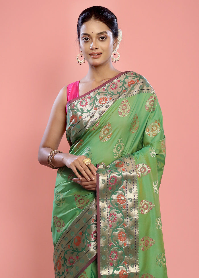 Green Dupion Silk Saree With Blouse Piece - Indian Silk House Agencies