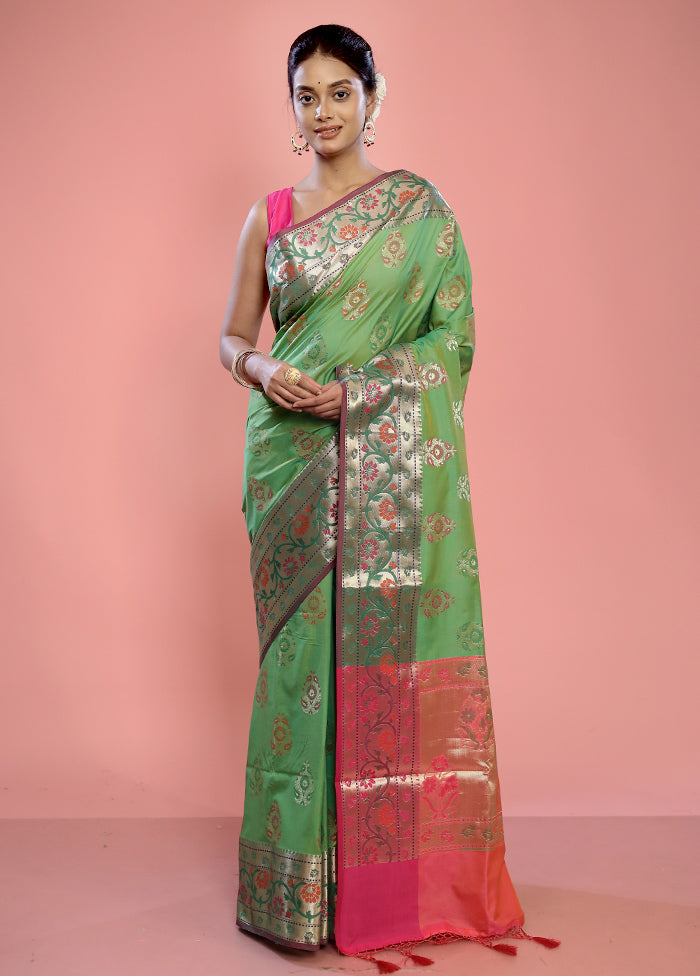 Green Dupion Silk Saree With Blouse Piece - Indian Silk House Agencies