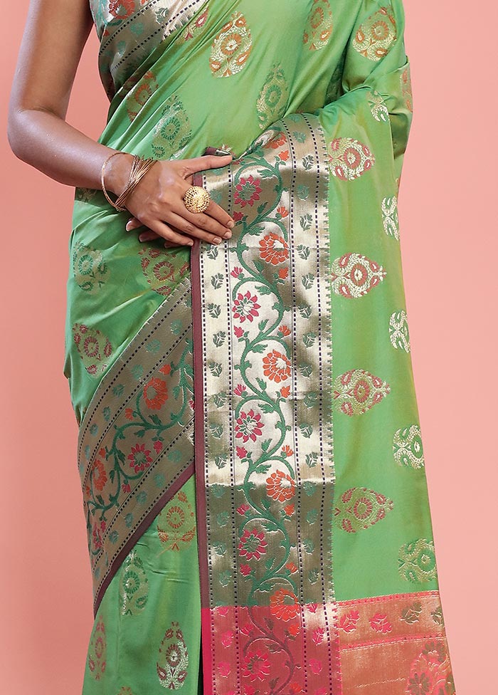 Green Dupion Silk Saree With Blouse Piece - Indian Silk House Agencies