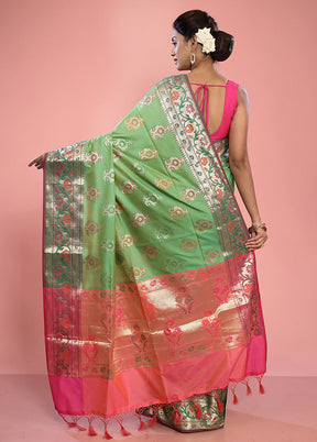 Green Dupion Silk Saree With Blouse Piece - Indian Silk House Agencies