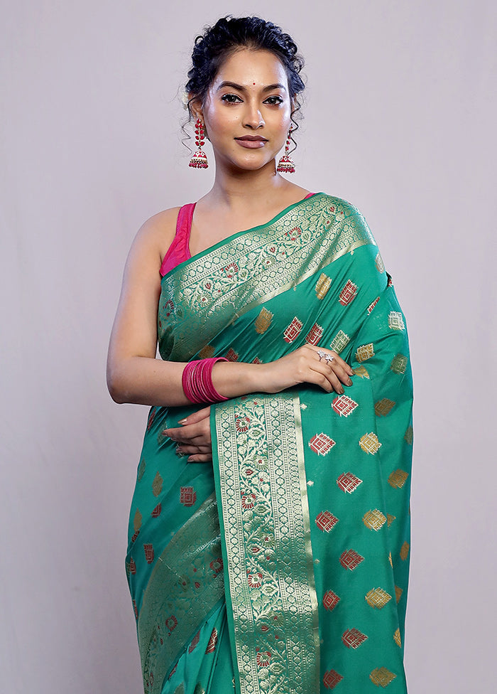 Green Dupion Silk Saree With Blouse Piece - Indian Silk House Agencies